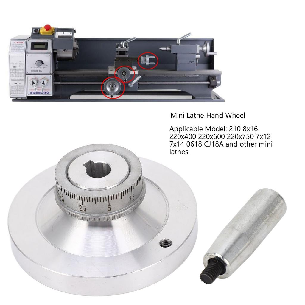 Lathe Handwheel 80mm Aluminum Alloy Hand Wheel with Crank Handle for 7x12 7x14 0618 CJ18A Mini Lathes
