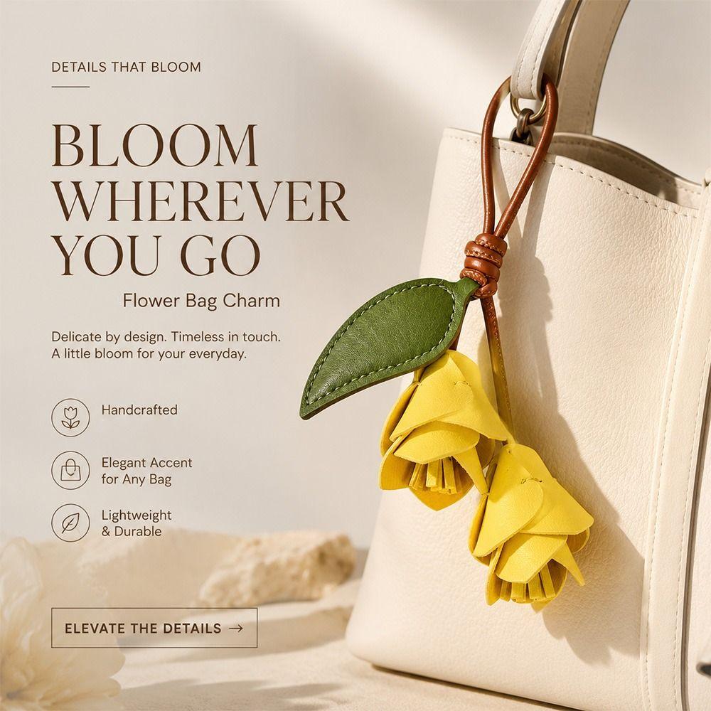 Lightweight Flower Bag Charm PU Leather Tulip Keychain Elegant Tulip Bag Charm  Gift Giving