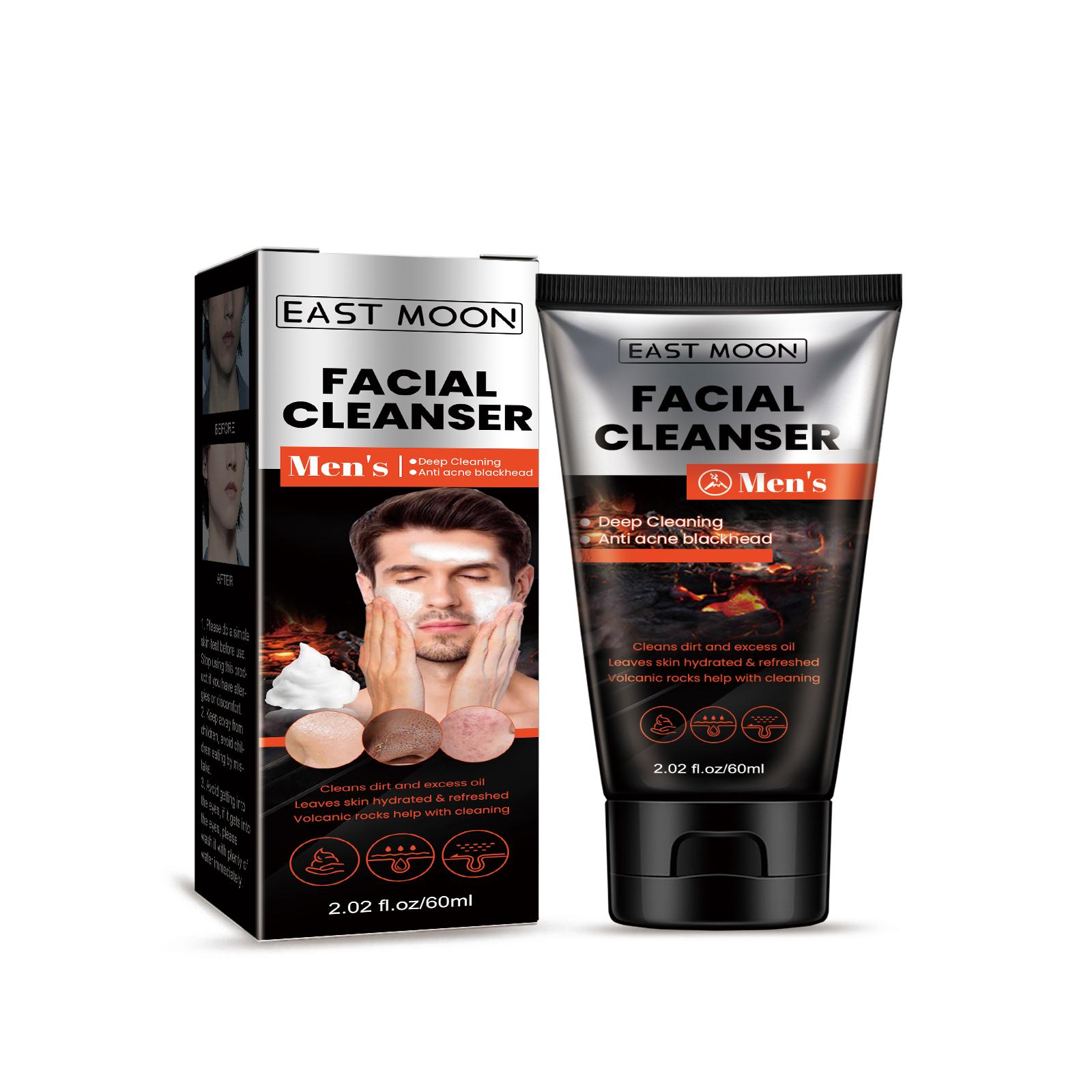 East Moon Men s Volcanic Rock Facial Cleanser 60ml - Acne Treatment, Oil Control, Blackhead Removal, Pore Minimizing, Deep Facial Cleansing