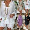 Women Shirt Lapel Long Sleeve Single Breasted Casual Shirt Solid Color Loose Fit Mid-length Shirt Daily Wear