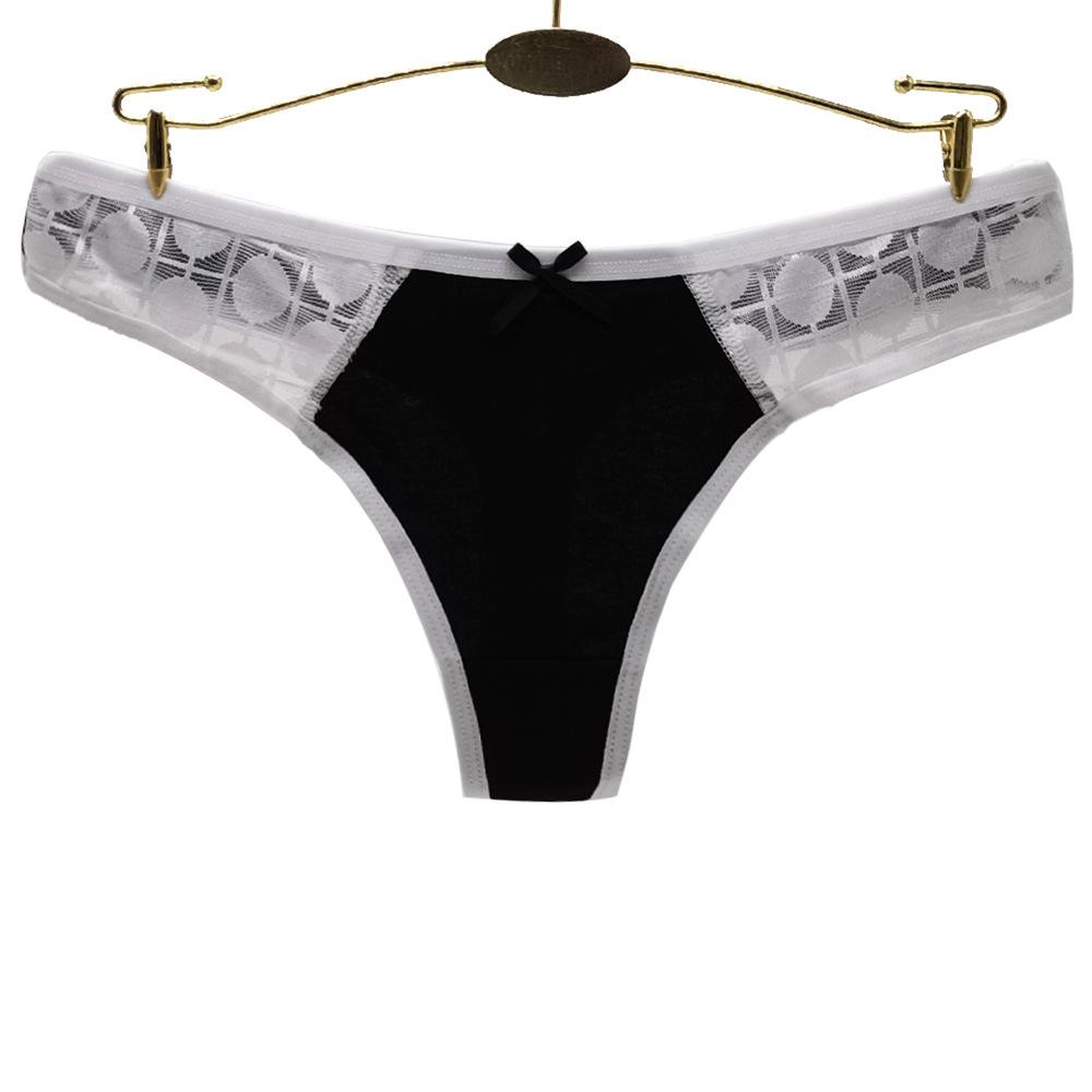 Cotton Women G-String Sexy Thong Transparent Lace Patchwork Briefs Intimates 6 Pcs/set
