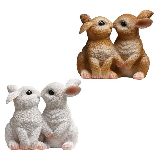 Easter Bunny Figurine Resin Kissing Bunny Sulpture Small Cute Rabbit Statue Collectible Ornaments for Home