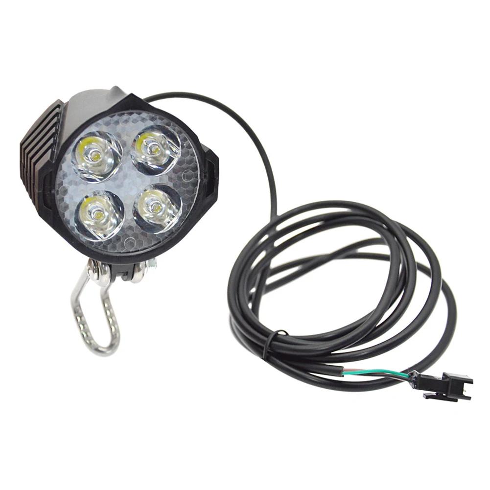 36V 48V 60V E-Bike Horn Light Electric Scooter 4 LED Headlight Front Lamp Waterproof Flashlight Outdoor Cycle Biking Accessories