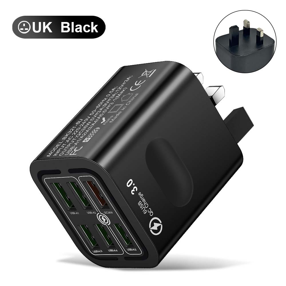 6-Port USB Charger Mobile Phone Fast Charging Wall Adapter for iPhone Xiaomi Samsung Huawei US/UK Plug