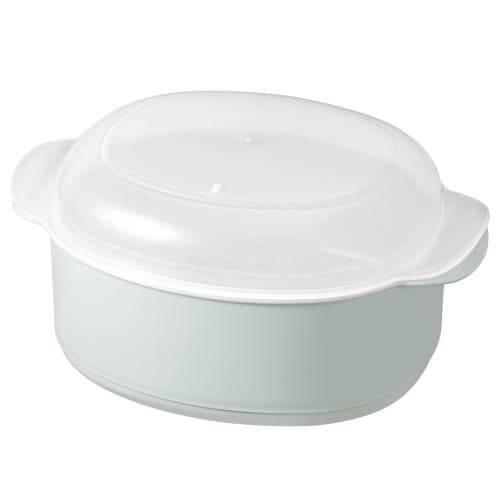 &NE Yam Schi Recopo Green, 18.5cm Wide x 13.5cm Deep x 9.2cm Thick, Microwave Steamer, Made in Japan, Ideal for Dim Sum, Dishwasher Safe, Heat and Col