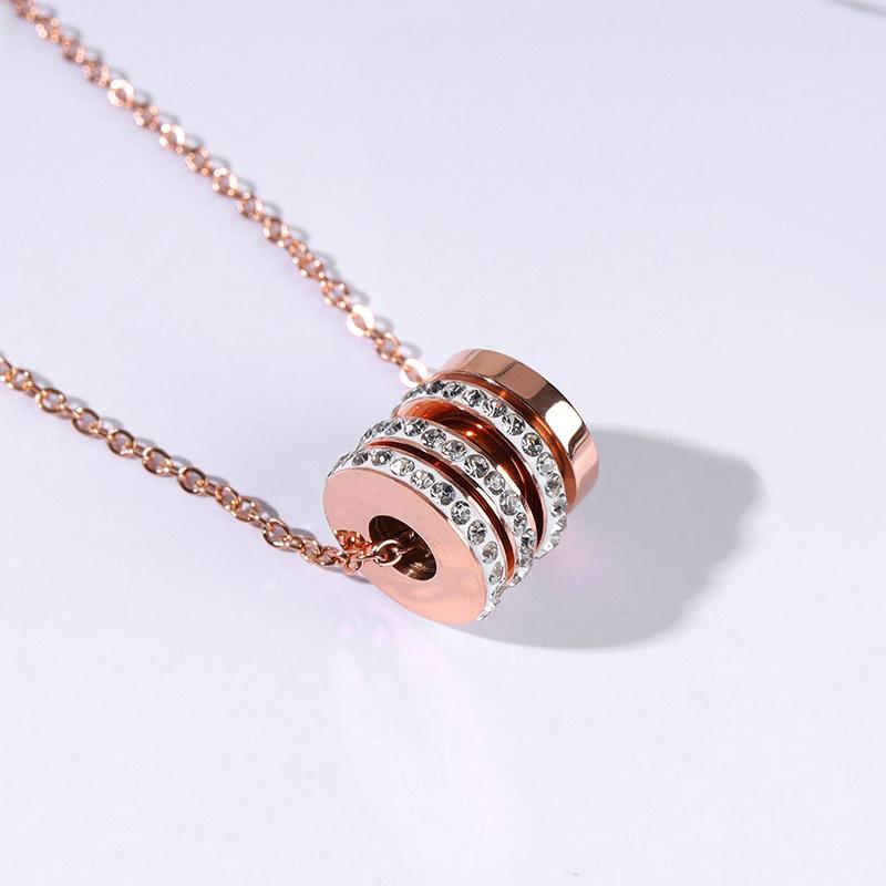 Cylinder diamond pendant titanium steel necklace