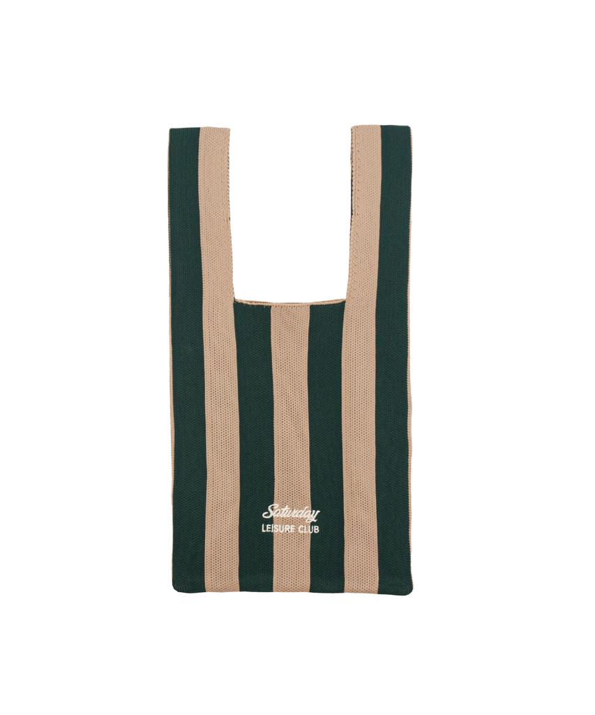 Saturday Leisure Club Stripe Knit Tote Bag - Green & Beige
