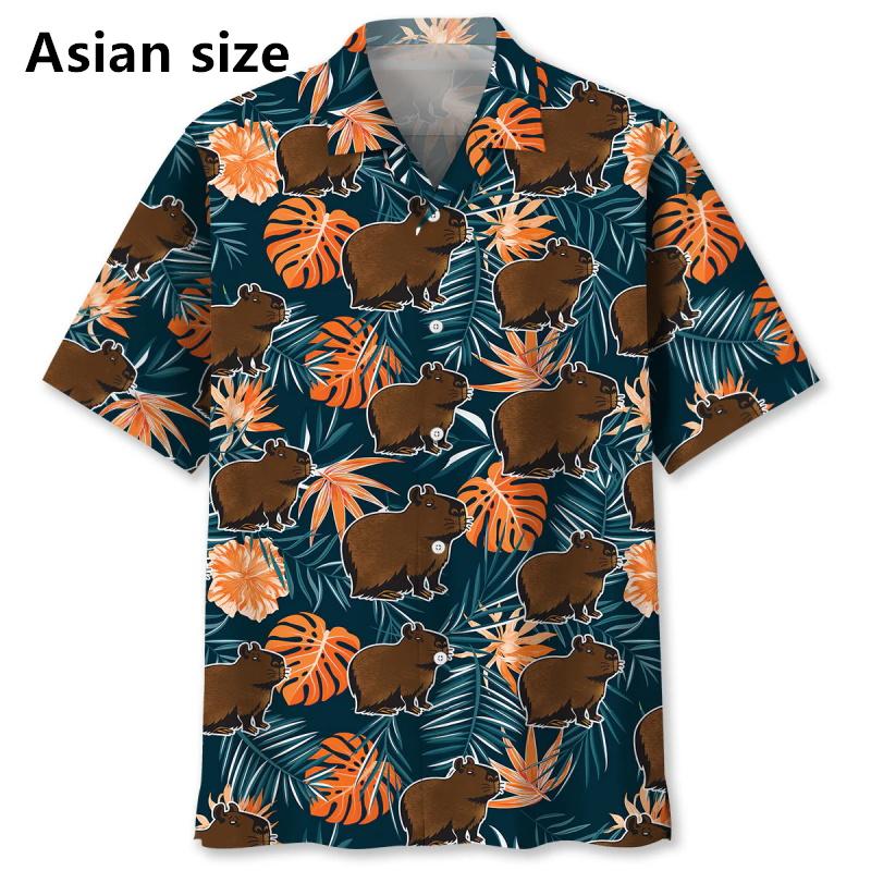 Funny Cute Capybara Pull Up Hawaiian Shirt For Men 3D Print Short Sleeve Button Beach Shirts Summer Men's Aloha Shirt Streetwear