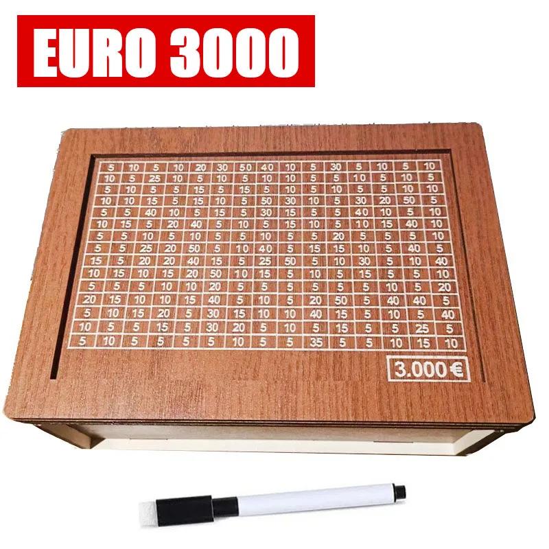Euro Dollar Saving Money Box Handmade Wooden Cash Vault Piggy Bank with Money Goals Numbers for Kids Adults Gifts