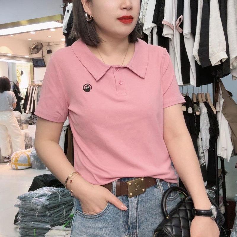 

2024 Trendy Slimming Turn-Down Collar Polo for Middle-Aged Moms - Solid Color, Small Logo, Tummy-Hiding, Short Sleeve 4XL (130-140 Jin)