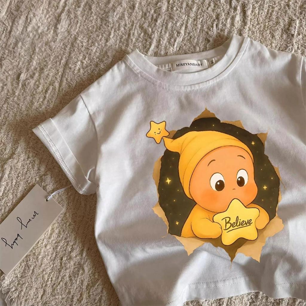 Pure Cotton Japanese Cartoon Star T-shirt for Small & Medium Children