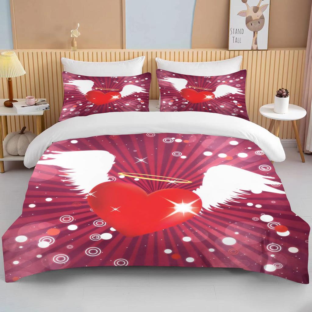 Love Heart Valentine's Day Red Pink Rose Flower 3D Bedding Set Duvet Cover Comforter Bed Linen For Couple Twin Queen King