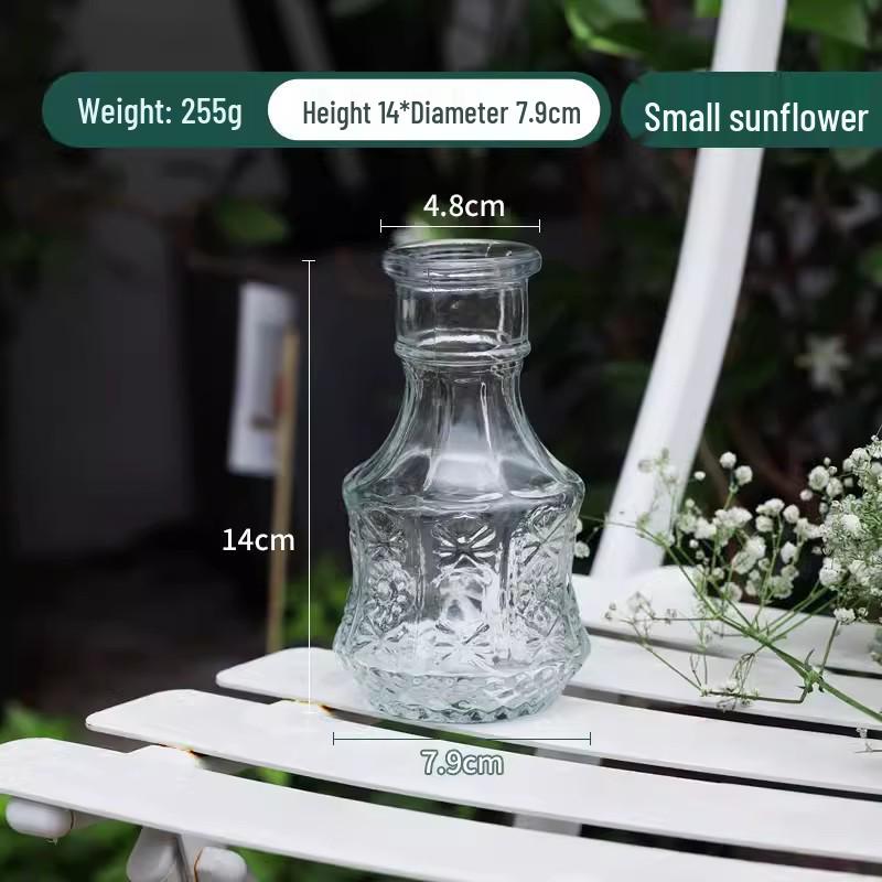 Retro Embossed Transparent Glass Vase: French-Inspired Luxury Home Decor for Living Room