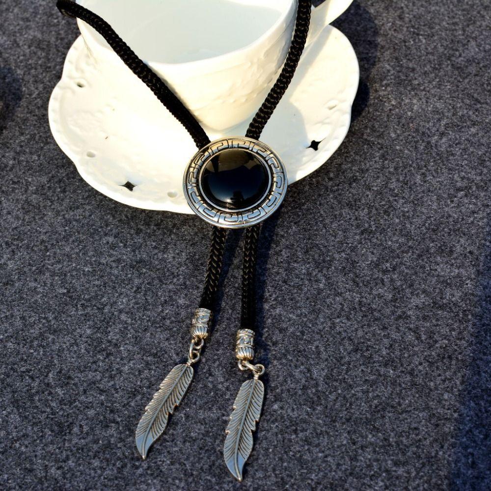 Round Bolo Tie Trendy Shirt Imitation Gem Pendant Vintage Dance Necktie For Men Women