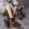 Genuine Leather Retro Women's Mid-calf Boots Plush Warm Soft Soled Cotton Shoes Snow Boots