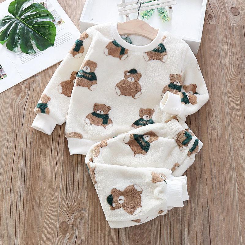 Ropa de hogar para niños de otoño e invierno, pijamas bonitos para bebés y niñas, conjuntos de 2 uds. De pijamas de dibujos animados para niños, pijamas cálidos de manga larga
