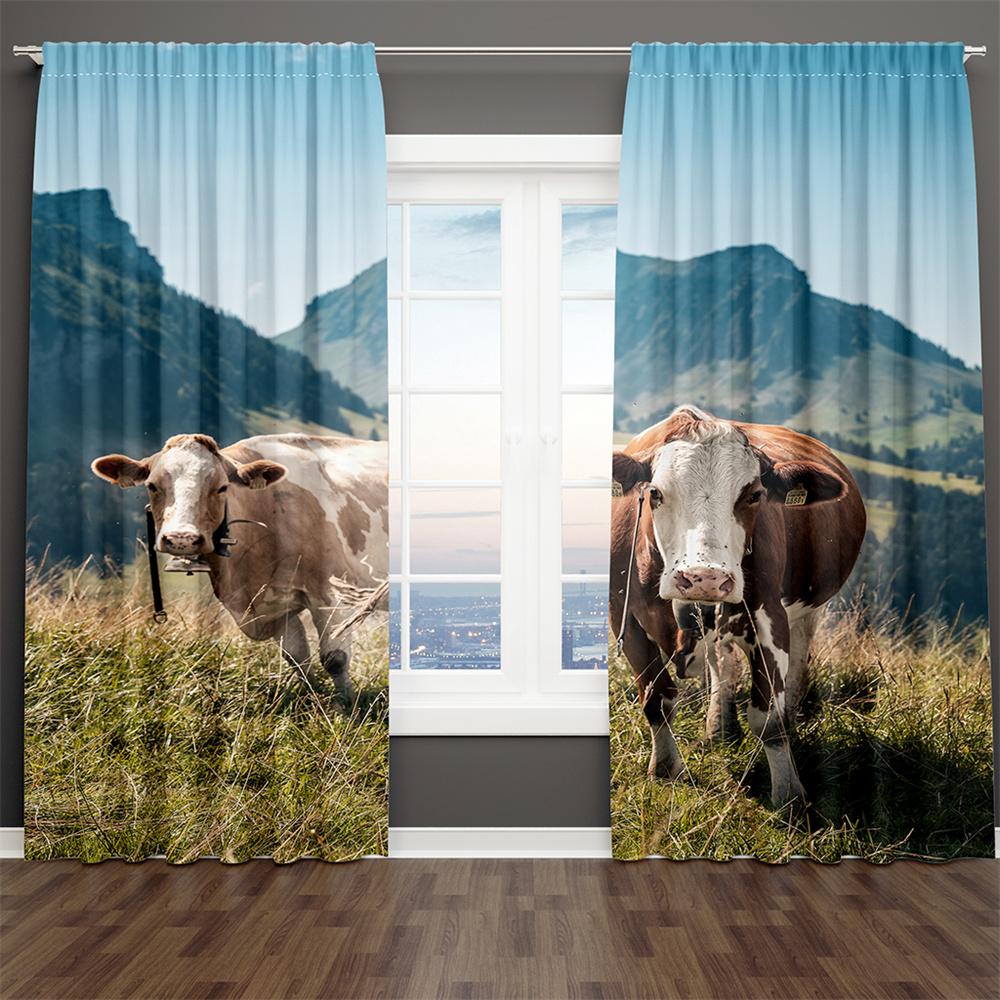 Classic Grey Black and White Yak Wild Animal 2 Pieces Shading Window Curtains for Living Room Bedroom Home Decor Hook