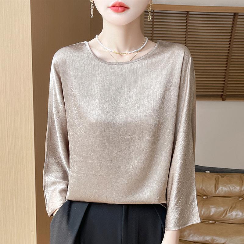 

Acetate Satin T-shirt with Three-dimensional Temperament, Simple Loose Summer Chiffon Comfortable and Versatile Large-size Top M