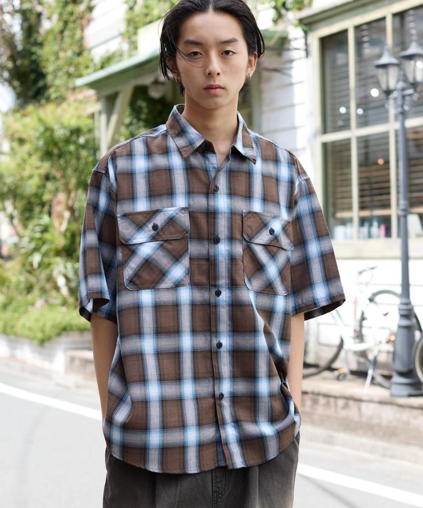 WEGO Ombre Check Short Street Perfect as a Gift or Summer Size Pattern 5 Men's Shirt, Sleeve, Big, Style, Outfit, M,