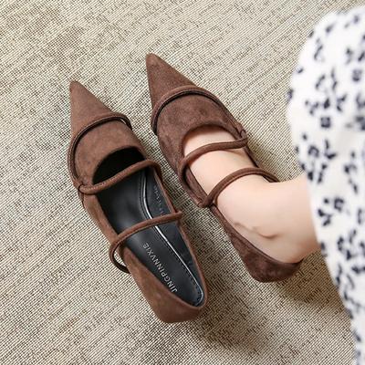Fashion Women Pointed Toe High Shoes Designer Shallow Suede Sandals Woman 2024 Trend Dress Shoes Walking Autumn Cozy Mujer De Zapatillas