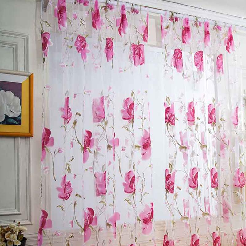1Pc Kitchen With Eyelet Ring Top Voile Home Decor Floral Rod Pocket Top Bedroom Window Curtains 100X200CM