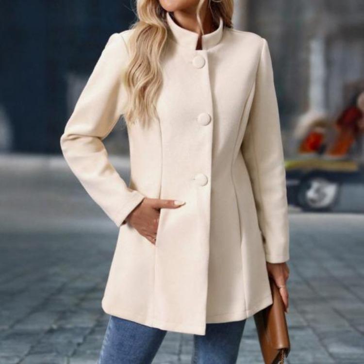 Fall Winter Women's Wool Blend Pea Coat Dressy Outerwear Short Trench Coat Single Breasted Stand Collar Blazer Jacket