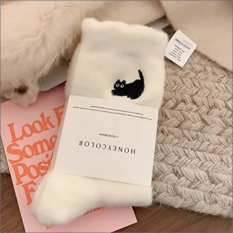 

3pairs Cute Cat Mink Fleece Soft Socks for Women Winter Warm Thicken Coral Plush Socks Thermal Snow Home Sleep Floor Kawaii Sock