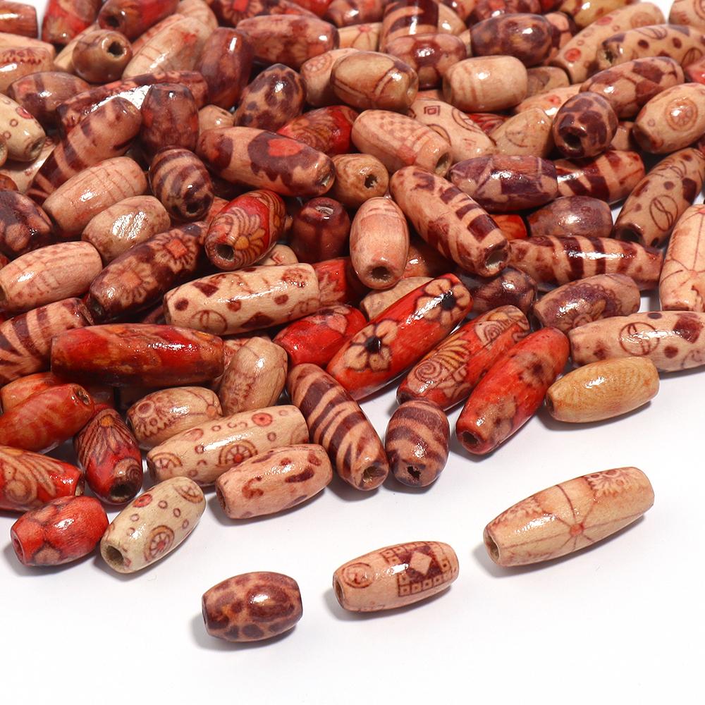 100pcs Natural Barrel Shape Wooden Beads Mixed Color Oval Loose Wood Beads For Jewelry Making DIY Bracelets Necklace Accessories