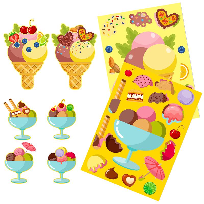 6-12Sheets Ice Cream Style Making Face Sticker Mix DIY Assemble Sticker Handcraft Material Scrapbooking Sticker Rewards Gift ZYF