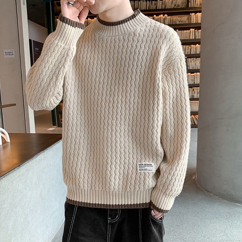 Pullover Sweaters for Men Autumn Crew Neck Solid Color Casual Knitted Sweater High Street Jumpers Hombre