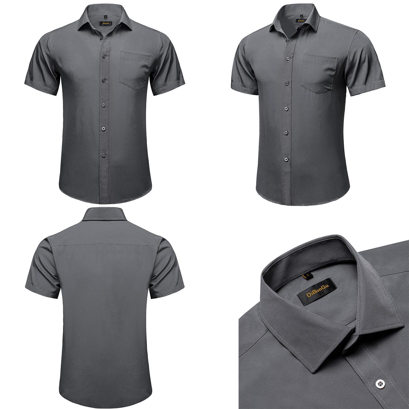 Мужская серая классическая рубашка с коротким рукавом обычного кроя — фото 4