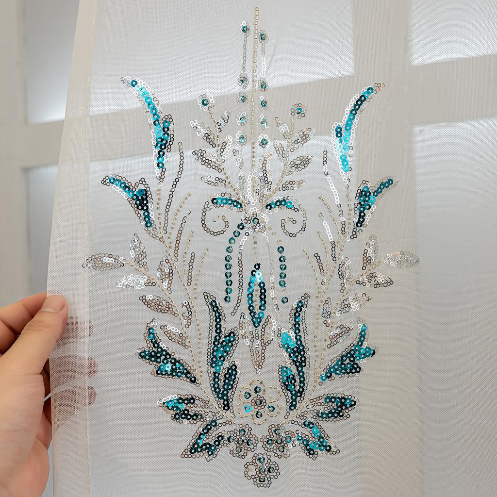 Embroidery Blue Transparent High-end Light Luxury Curtains Window Screen Bedroom Living Room Bay Window Finished Curtains