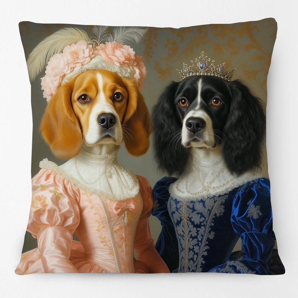 Vintage Royal Dogs And Cats Portraits Cushion Cover Poodle Border Collie Jack Russell Labrador Dog Pillowcase Peach skin 18*18(CM)-1Pcs
