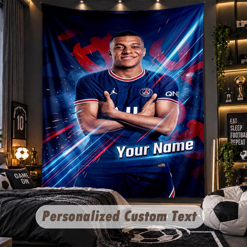 TapestryKylian Mbappe Custom Name Text Personalized Wall Hanging Tapestry Home Wall Decor