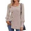 2026 Women's Spring/Summer Casual Ribbed Square Neck Long Sleeve Slit Sweater Top
