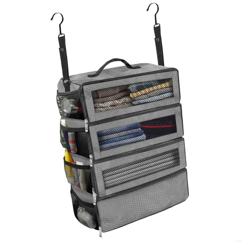 1 Stück tragbare Reise-Aufbewahrungs-Hängetasche mit großer Kapazität, mehrschichtiges Gitter, faltbar, Packtasche, Kleiderschrank-Organizer