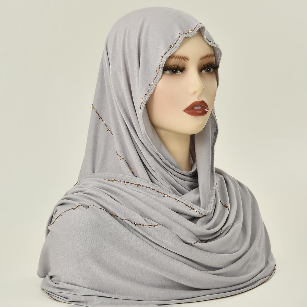 Sciarpa Hijab in Jersey di Cotone da Donna con Bordo Scintillante Sciarpa a Spalla Hijab Turban in Jersey Morbido Premium da Donna Copricapo Islamico Monocolore
