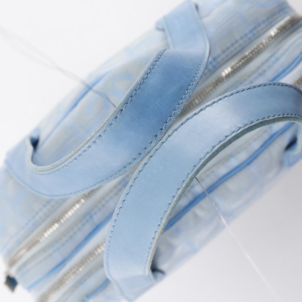 Chanel New Travel Line Handbag A15973 Light Blue Nylon Canvas Women Used