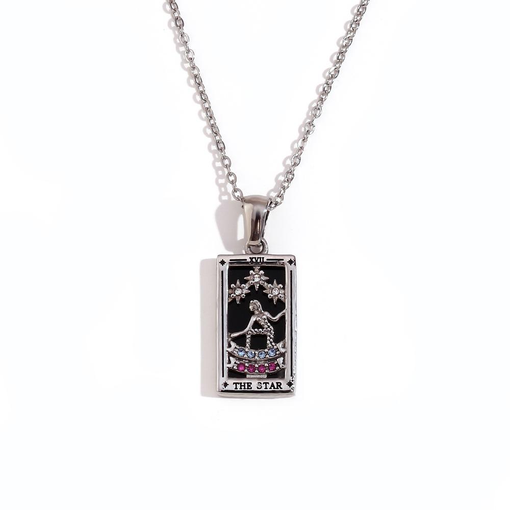 18K Gold-Plated Stainless Steel Tarot Card Necklace - European & American Retro Style