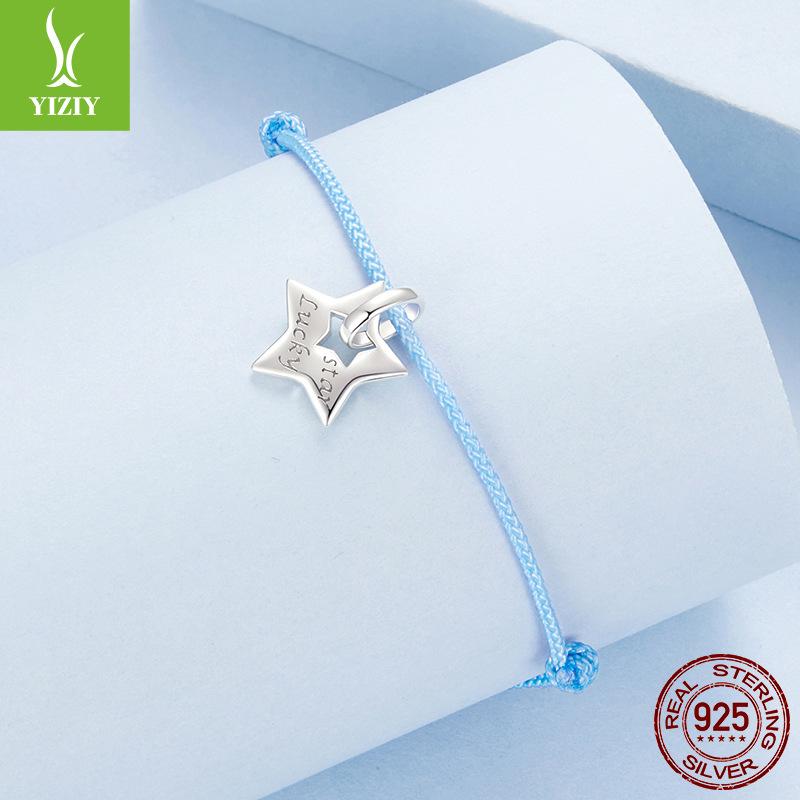 S925 Sterling Silver Lucky Five-Pointed Star Bracelet, Blue Adjustable Star Bracelet Jewelry