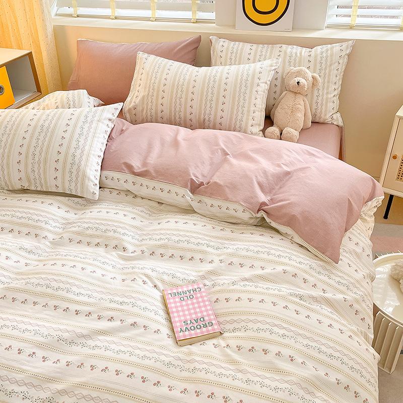 Juego de cuatro piezas de algodón puro de 60 hilos, cama gruesa de algodón puro, juego de tres piezas, algodón de fibra larga, funda de edredón pequeña y fresca, sábana ajustable