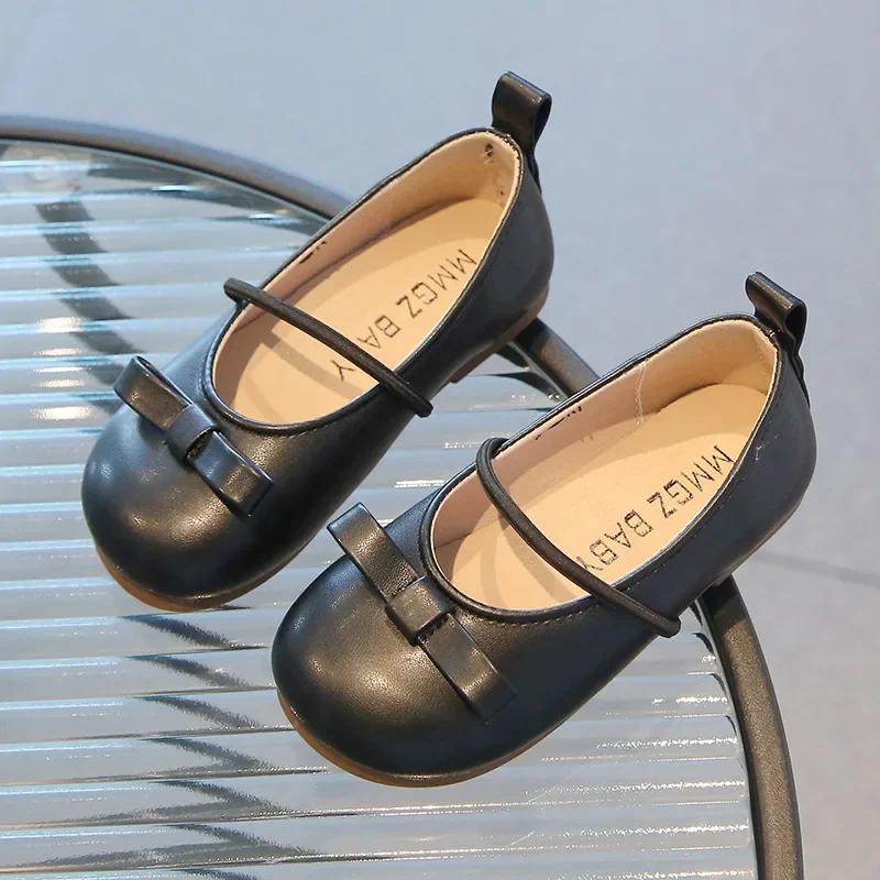 Girls Leather Shoes Spring Summer New Bow-tie Little Girl Shoes Fashion Slip On Girl Princess Dancing Shoes Size 21-30 I04041