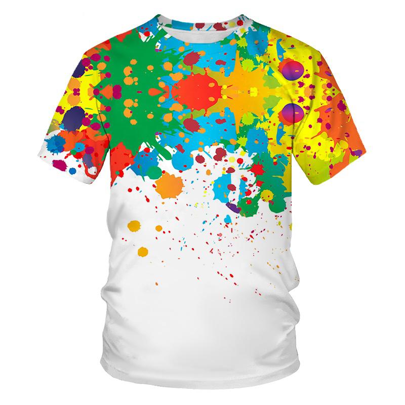 Neue Sommer Farbspritzer Tintentropfen Farbe 3D-Druck T-Shirts Oansatz Männer Frauen Kurzarm Übergroße Harajuku Tees Tops Kinderkleidung