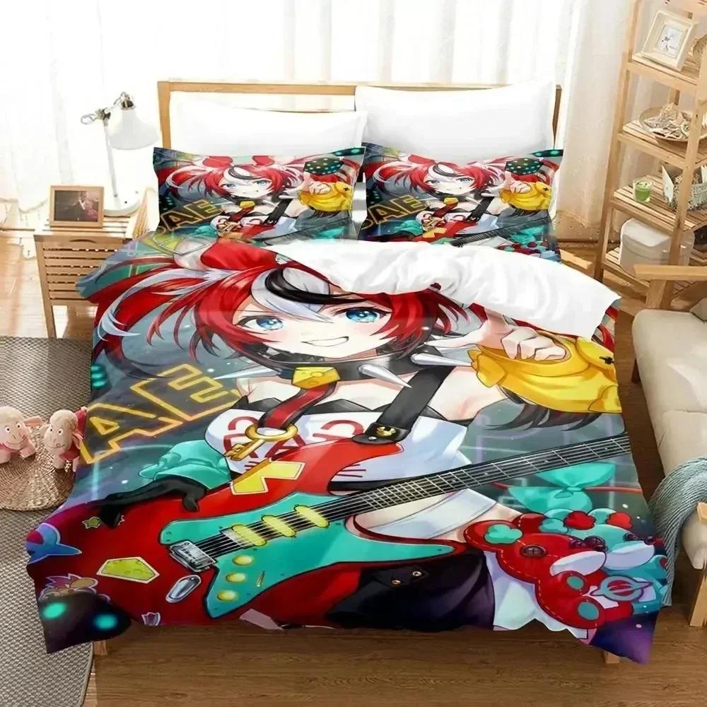3D Print Anime Hakos Baelz Printed Bed Set Duvet Cover Pillowcase Bedding Set Bed Linen Sheet Quilt Cover Full Queen King Size