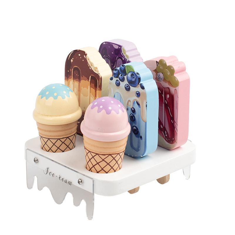 Wooden Pretend Kids Ice Cream Shop Play Set With Realistic Dessert Display For Childrens Role Play