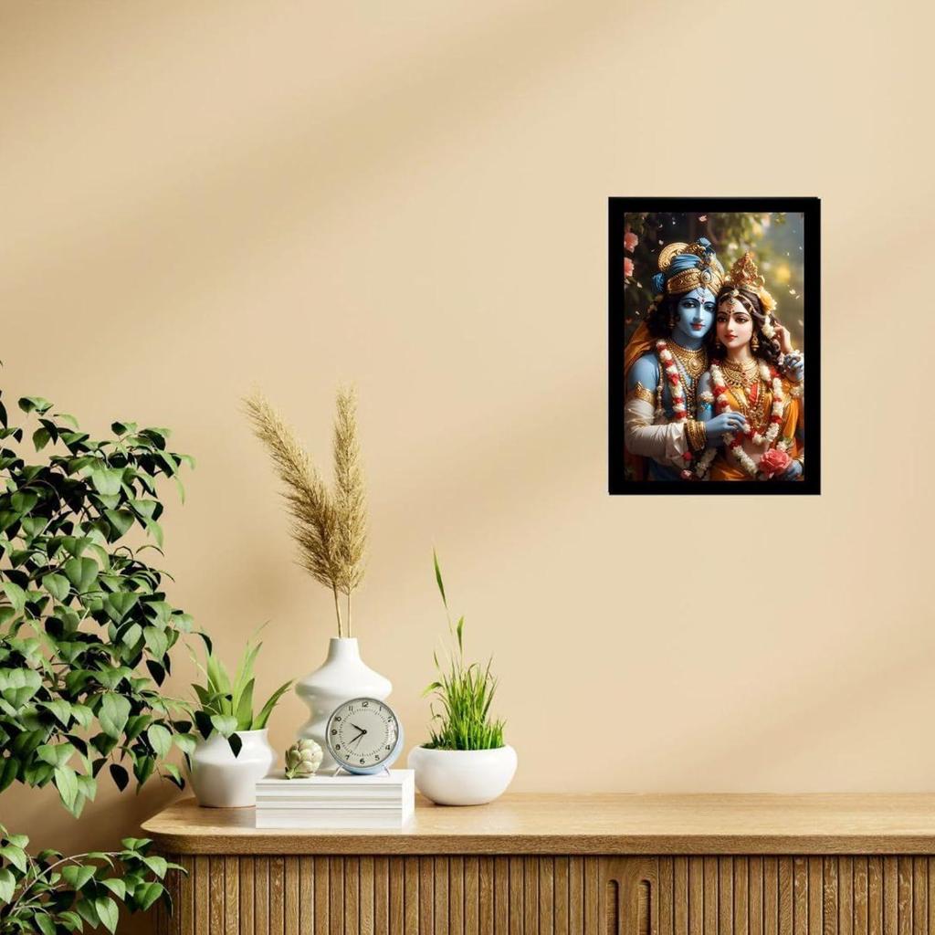 Printed Posters With Frames for Wall Decoration God Radha Krishna Photo Framed Painting Wall Frames