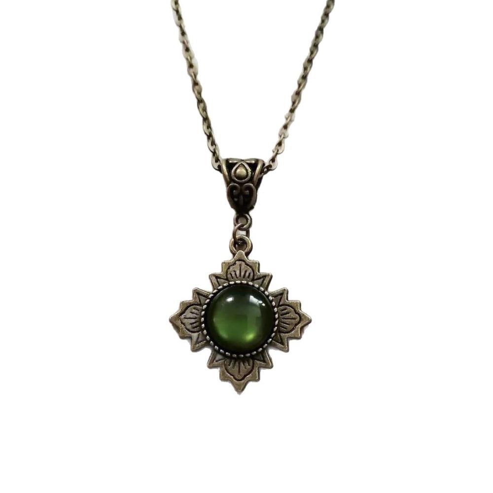 Collana Pendente Croce Floreale Filigrana Pietra Occhio di Gatto Verde Colore Bronzo Vintage Vittoriano Medievale per Donne Gioielli Choker Goth
