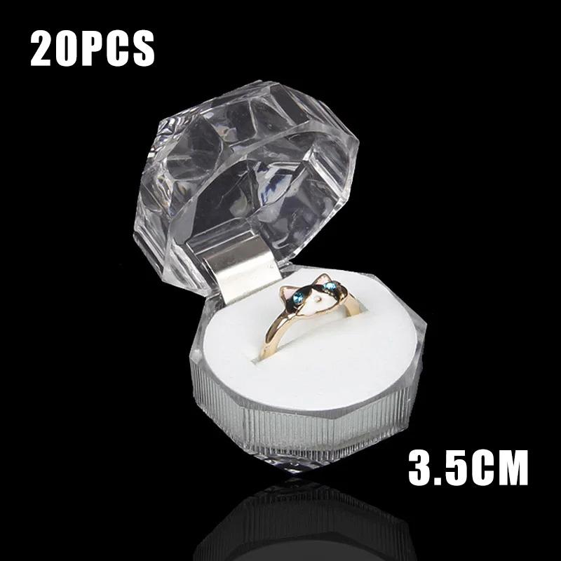 

12-20 шт. акриловые хрустальные коробки для колец, витрина для хранения, органайзер для хранения, прозрачная упаковочная коробка для свадебных ювелирных изделий, упаковка