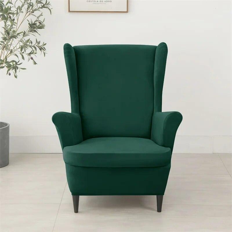Velvet Wing Chair Cover Stretch All-inclusive Armchair Slipcover with Seat Cushion Covers Solid Color Single Sofa Protector Case