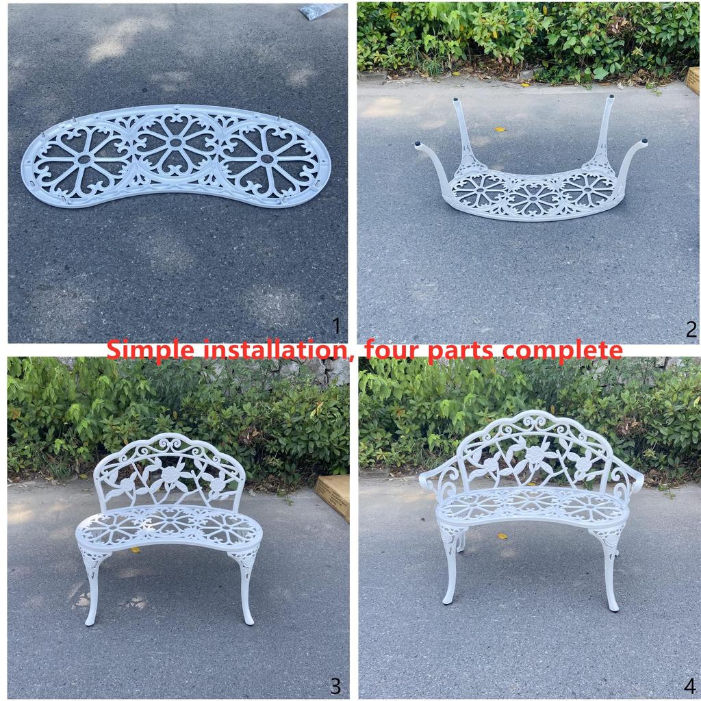 TangXiaoQi Garden Bench, Metal Aluminum Rose, for Garden Porch Park Front Porch Terrace Outdoor (White)